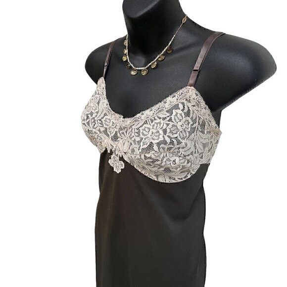 Pantone Mocha Brown VTG 60s Slip Dress Floral Lace Women’s 10 Sleeveless Fairy - Picture 2 of 10
